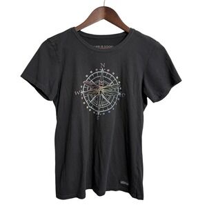 Life is Good t-shirt women's small faded black dragonfly compass rainbow fairy